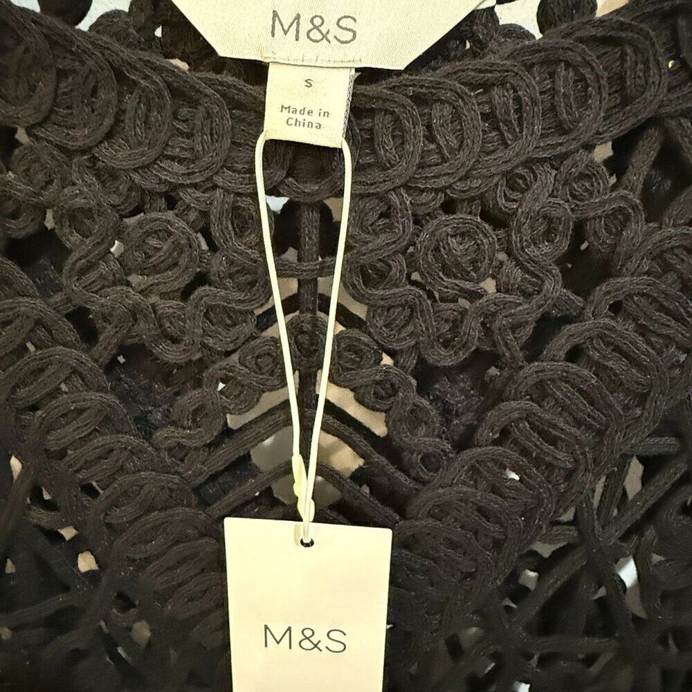 Marks & Spencer Black Crochet Dress Size S NWT — Boho, Festival, Beach, Coverup - Picture 3 of 8
